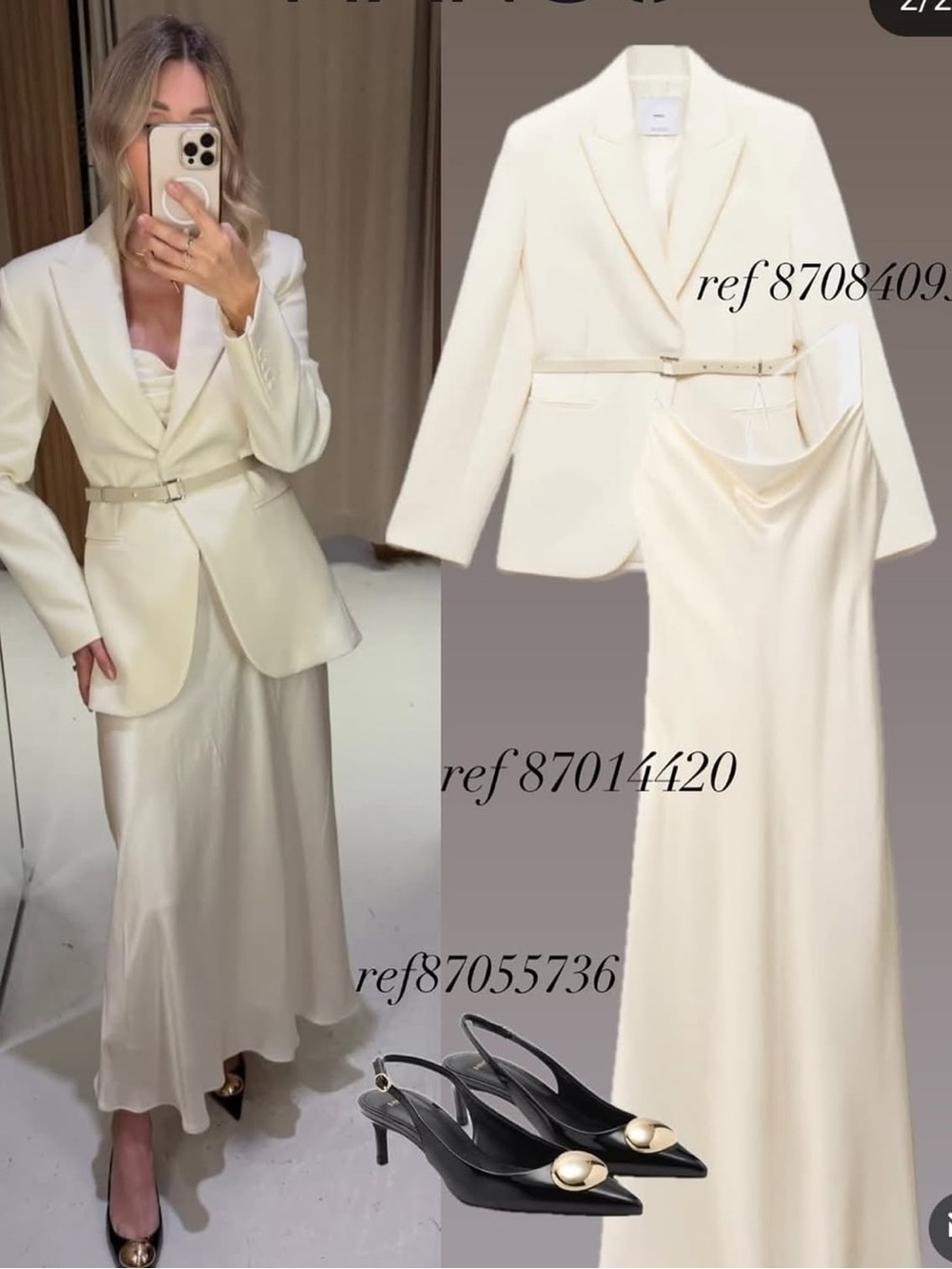 Mango Ivory Classic Elegant Belted Women's Blazer